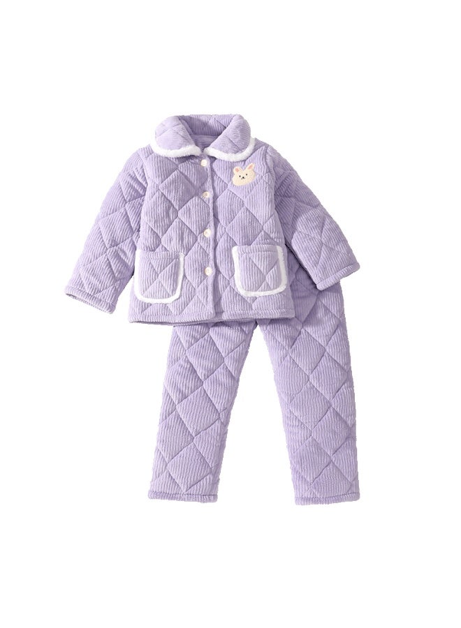 Purple Floral Language Autumn Winter Girls Cartoon Pajamas Teen Homewear Warm Purple 140 - Image 5