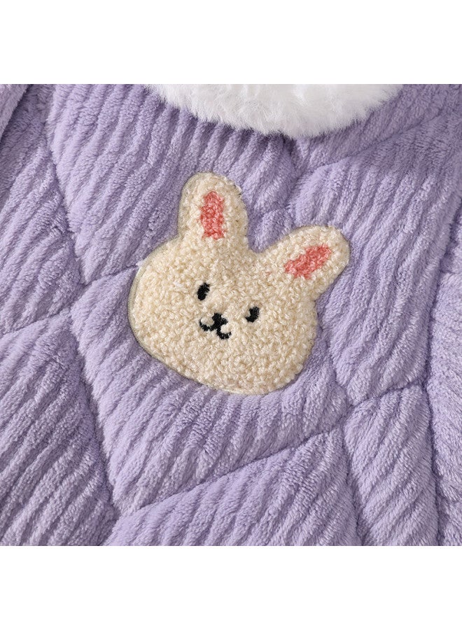 Purple Floral Language Autumn Winter Girls Cartoon Pajamas Teen Homewear Warm Purple 140 - Image 2