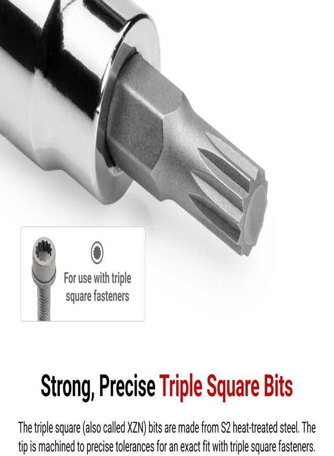 TEKTON 3/8 Inch Drive Triple Square and 1/2 Inch Drive TR Triple Square Bit Socket Set with Rail, 11-Piece (M4-M12, MT14-MT18) | SHB99100 - Image 2