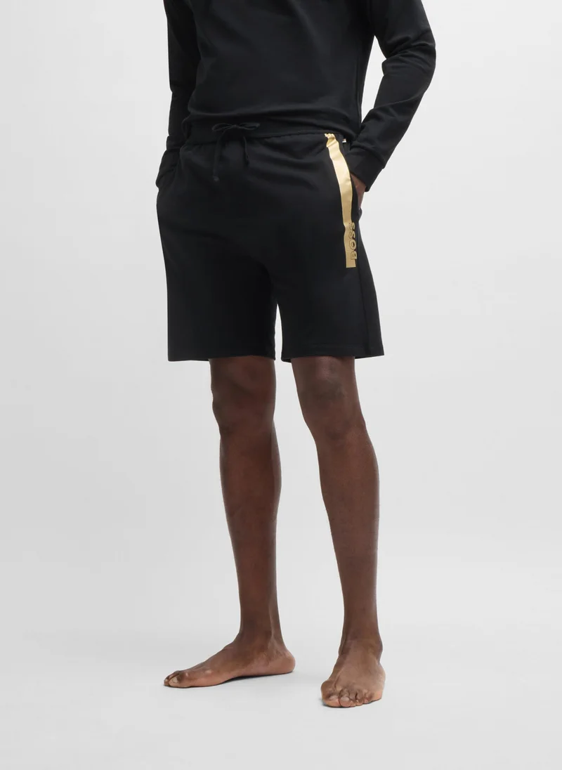 BOSS Cotton-terry shorts with metallic logo