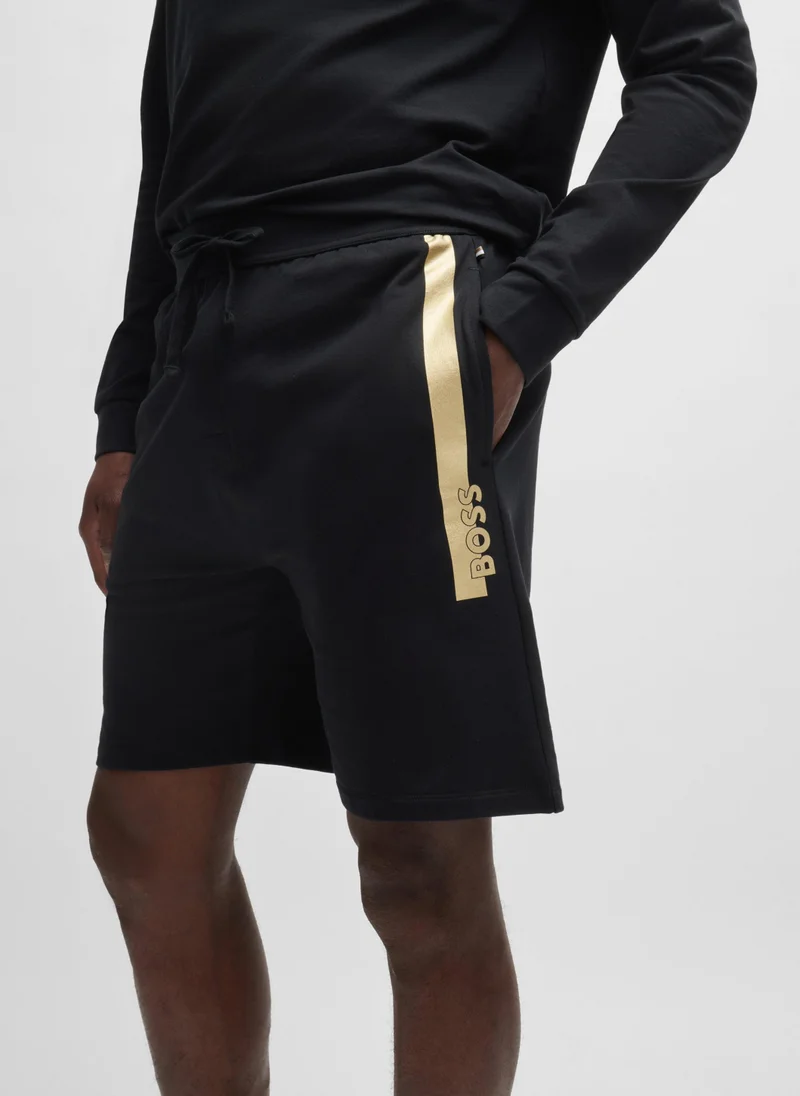 بوس Cotton-terry shorts with metallic logo