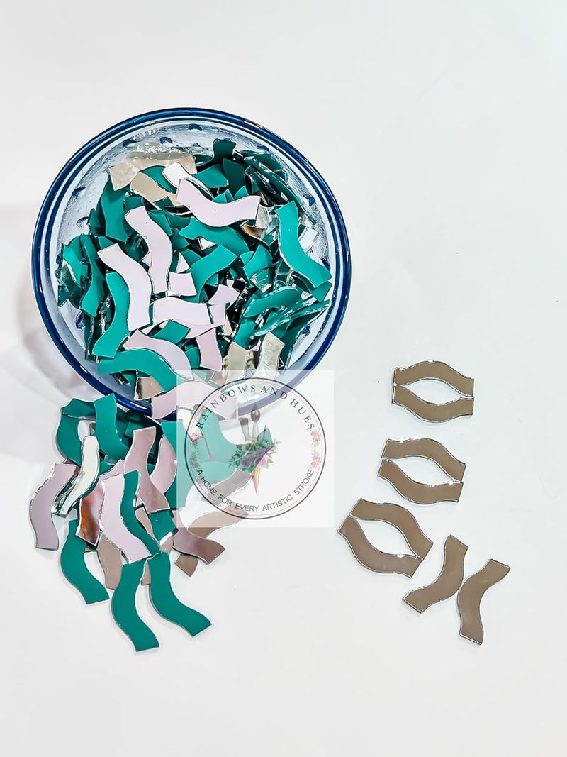 RH RH Craft Mirrors Border Wave Shape 100 Grams 300 Pcs Approx for LIPPAN Art Crafts Mirror Works mud Mirror Art and Create Beautiful Artwork for Home Office or Gifting etc 2 CM  - Image 1