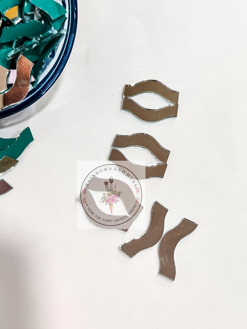 RH RH Craft Mirrors Border Wave Shape 100 Grams 300 Pcs Approx for LIPPAN Art Crafts Mirror Works mud Mirror Art and Create Beautiful Artwork for Home Office or Gifting etc 2 CM  - Image 3