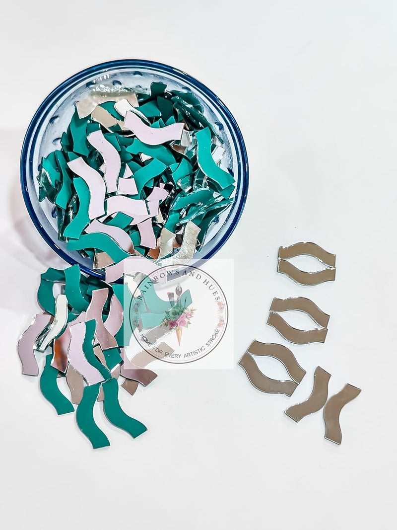 RH RH Craft Mirrors Border Wave Shape 100 Grams 300 Pcs Approx for LIPPAN Art Crafts Mirror Works mud Mirror Art and Create Beautiful Artwork for Home Office or Gifting etc 2 CM  - Image 2