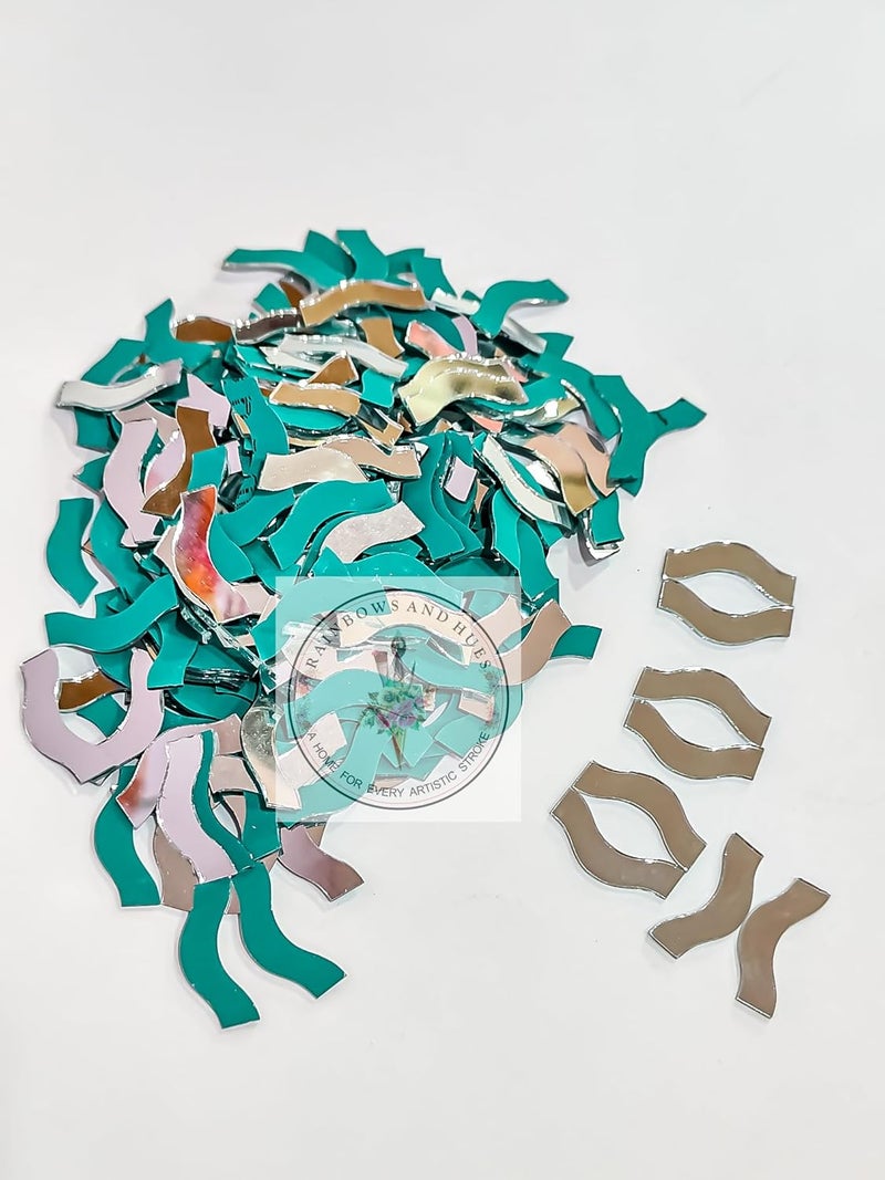 RH RH Craft Mirrors Border Wave Shape 100 Grams 300 Pcs Approx for LIPPAN Art Crafts Mirror Works mud Mirror Art and Create Beautiful Artwork for Home Office or Gifting etc 2 CM  - Image 4