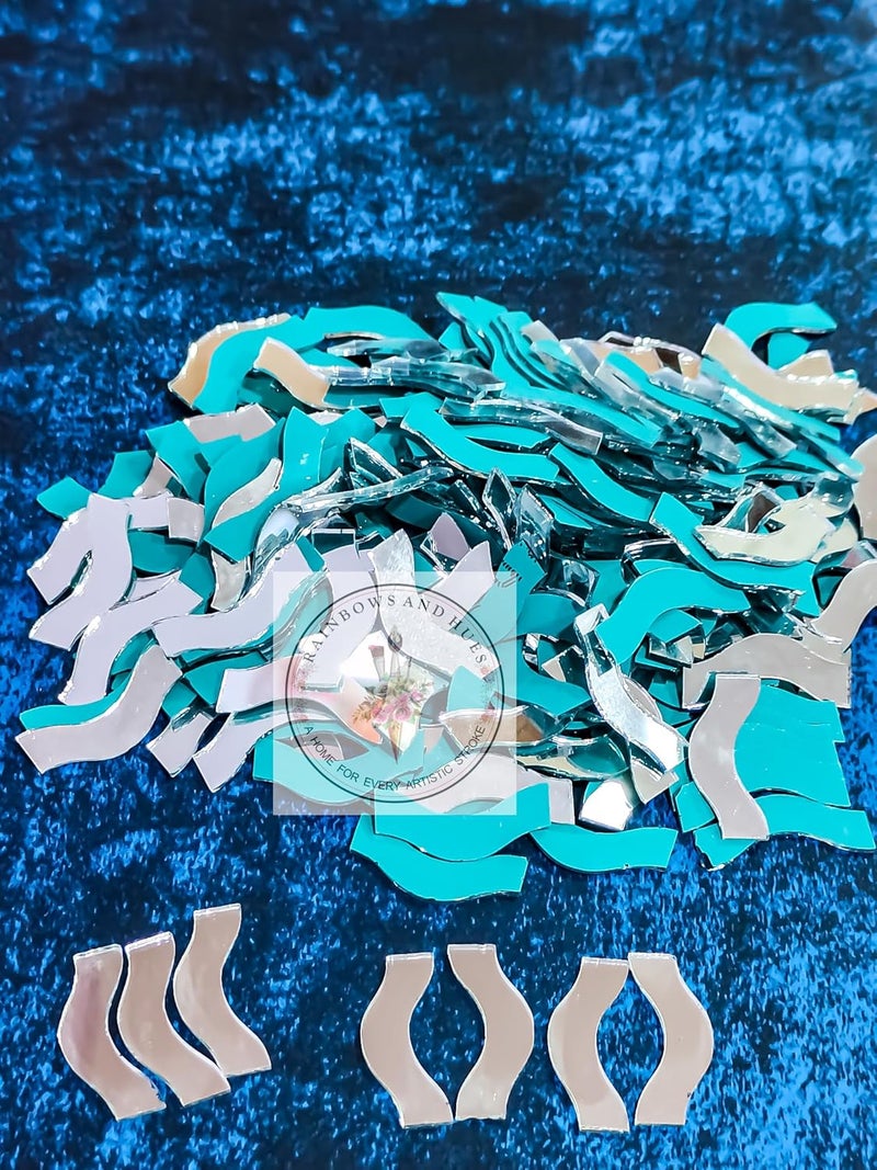 RH RH Craft Mirrors Border Wave Shape 100 Grams 300 Pcs Approx for LIPPAN Art Crafts Mirror Works mud Mirror Art and Create Beautiful Artwork for Home Office or Gifting etc 2 CM  - Image 5