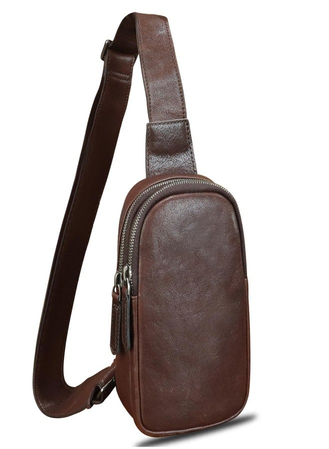 LRTO Genuine Leather Sling Bag for Women Small Crossbody Purse Handmade Daypack Retro Shoulder Backpack Vintage Chest Pack (Coffee) - Image 1