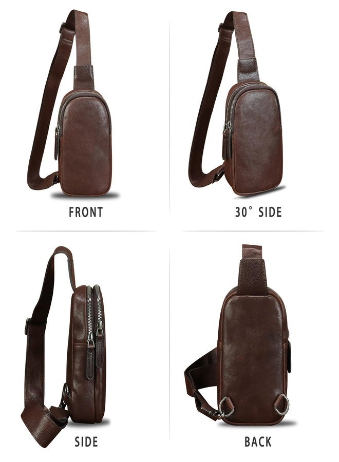 LRTO Genuine Leather Sling Bag for Women Small Crossbody Purse Handmade Daypack Retro Shoulder Backpack Vintage Chest Pack (Coffee) - Image 4