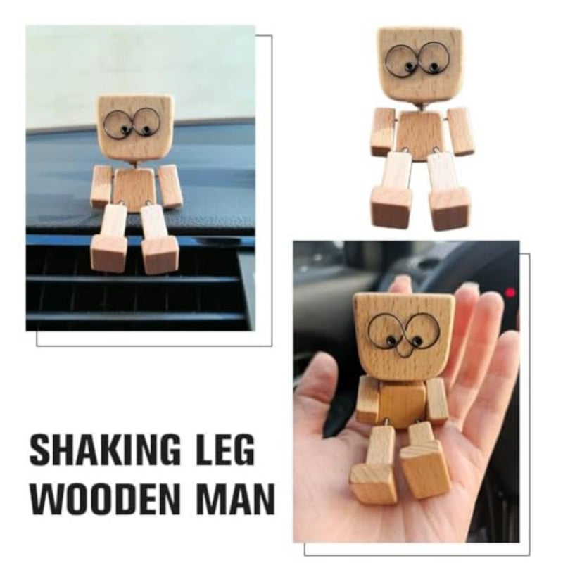 Shaking Wooden Man Figurine with 12 Magnetic Changeable Faces - Handmade Shaking Feet Wooden Doll, Fun Car Decor for Dashboard and Interior, Car Dashboard Decorations - Image 4