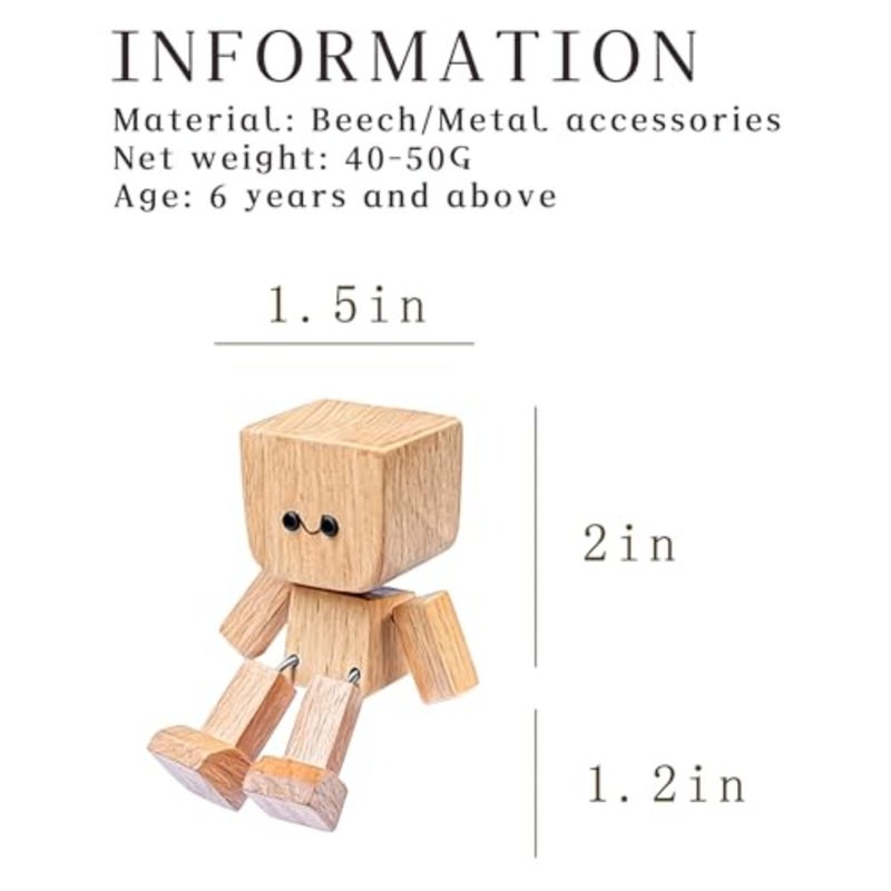 Shaking Wooden Man Figurine with 12 Magnetic Changeable Faces - Handmade Shaking Feet Wooden Doll, Fun Car Decor for Dashboard and Interior, Car Dashboard Decorations - Image 2