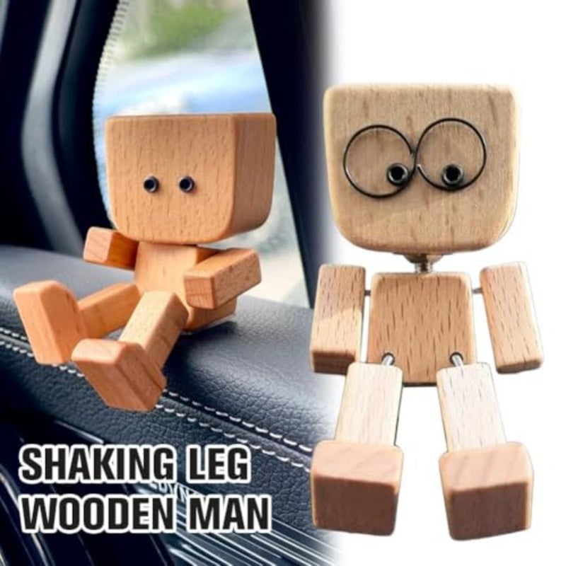 Shaking Wooden Man Figurine with 12 Magnetic Changeable Faces - Handmade Shaking Feet Wooden Doll, Fun Car Decor for Dashboard and Interior, Car Dashboard Decorations - Image 3