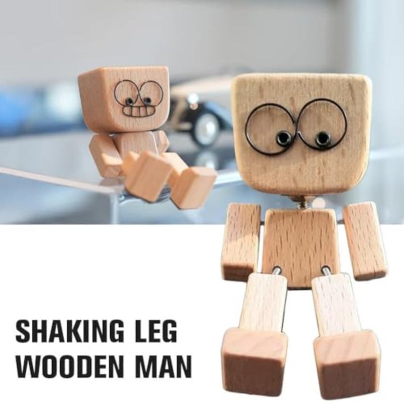 Shaking Wooden Man Figurine with 12 Magnetic Changeable Faces - Handmade Shaking Feet Wooden Doll, Fun Car Decor for Dashboard and Interior, Car Dashboard Decorations - Image 5