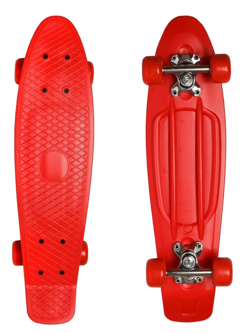 Generic Kid's Mini Cruiser Retro Plastic Complete Skateboard for Boys and Girls, Non-Slip Skateboard Size 55x15 Cm, High Speed Bearings & Soft PU Bushing LED Wheels, For Teens And Beginners  - Image 1