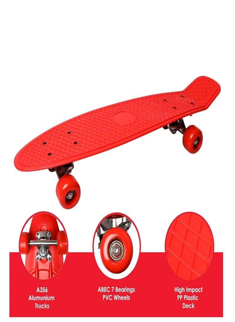 Generic Kid's Mini Cruiser Retro Plastic Complete Skateboard for Boys and Girls, Non-Slip Skateboard Size 55x15 Cm, High Speed Bearings & Soft PU Bushing LED Wheels, For Teens And Beginners  - Image 2