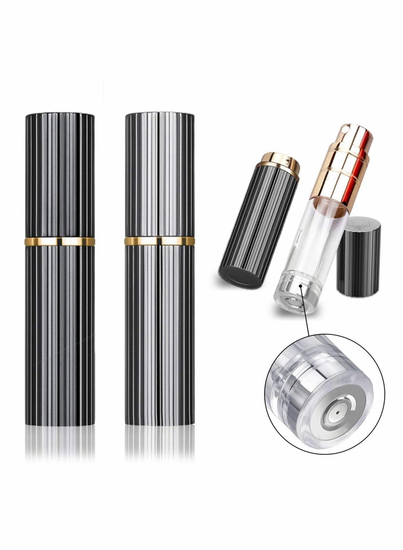 عبوة 2 من عطر صغير محمول بسعة 5 مل مع هيكل من سبائك الألمنيوم - زجاجات رش عطر قابلة لإعادة التعبئة وصديقة للسفر