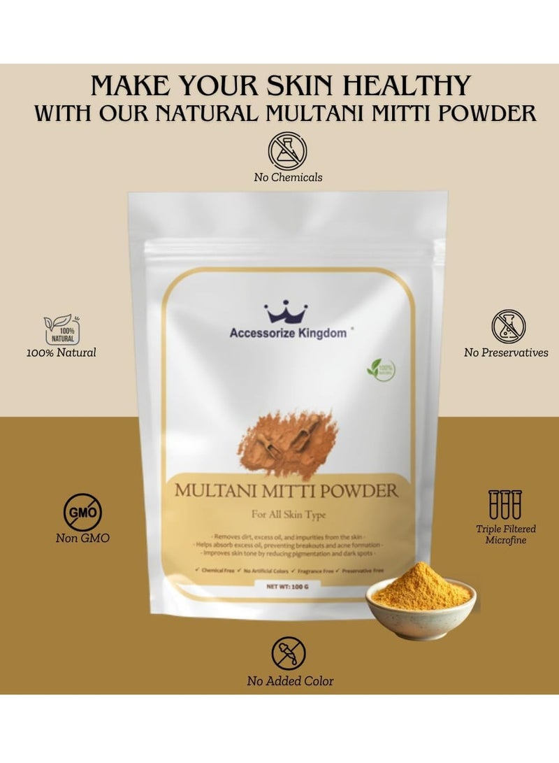مملكة الإكسسوارات مسحوق ملتاني ميتي (100 غرام) - طبيعي ونقي 100% | مناسب للبشرة والشعر | ينظف بعمق، يمتص الزيوت الزائدة، ويفتح المسام | يُضفي إشراقة على البشرة، ويُقلل من الشوائب، ويُسيطر على حب الشباب. - Image 2