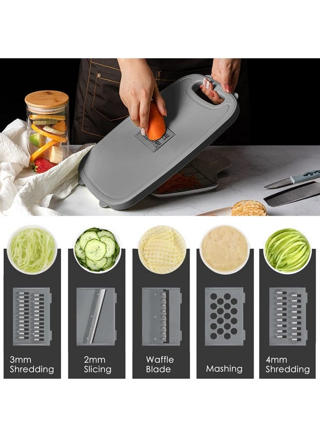 Gintan Camping Cutting Board, 9-in-1 Collapsible Chopping Board with Colander, Gifts for Campers Happy Camper,Camping Accessories for RV Campers(Blue+Grey) - Image 2