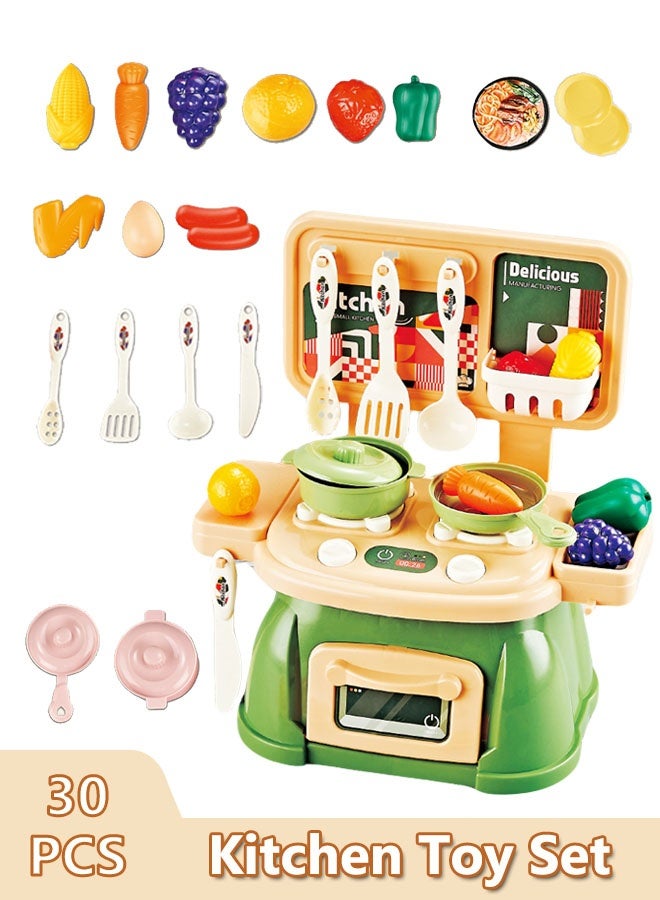 30 Pcs Kitchen Pretend Play Toy Set, Kitchen Toys Set ForKids Role Play Cookware Indoor DIY Toy Games, Kitchen Accessories Toys Sets Fruit and vegetable accessories for Boys, Girls, Kids, Children, Green - Image 1