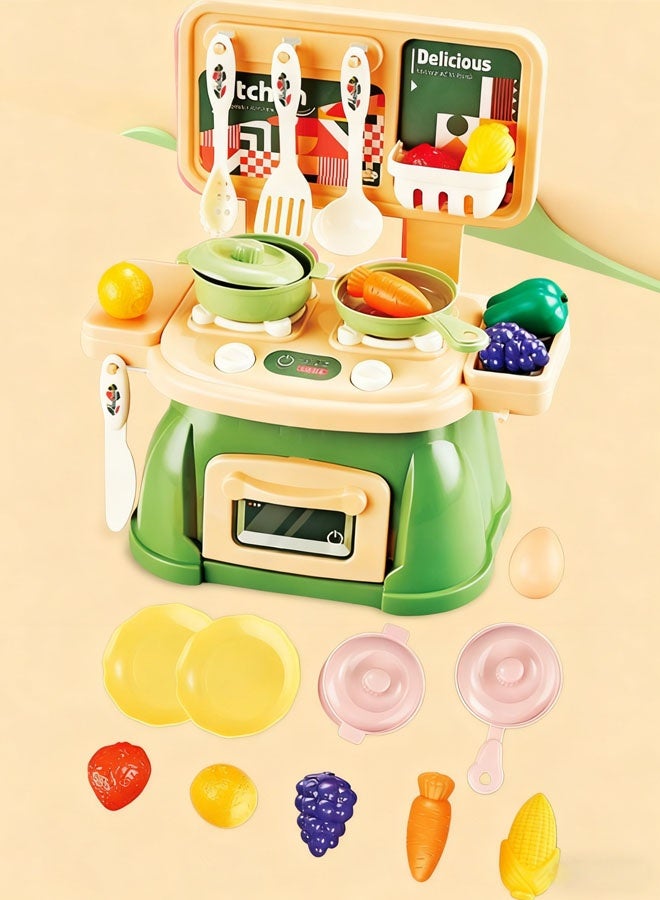 30 Pcs Kitchen Pretend Play Toy Set, Kitchen Toys Set ForKids Role Play Cookware Indoor DIY Toy Games, Kitchen Accessories Toys Sets Fruit and vegetable accessories for Boys, Girls, Kids, Children, Green - Image 3