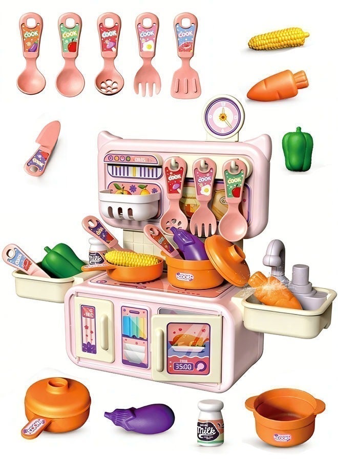 مجموعة ألعاب المطبخ التخيلي، مجموعة ألعاب مطبخ للأطفال، أدوات طبخ للعب الأدوار، ألعاب تركيب يدوية داخلية، 14 قطعة من إكسسوارات المطبخ، إكسسوارات فواكه وخضراوات للأولاد والبنات والأطفال، لون وردي - Image 1
