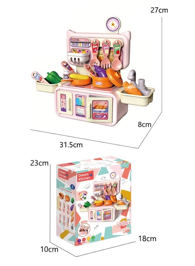 مجموعة ألعاب المطبخ التخيلي، مجموعة ألعاب مطبخ للأطفال، أدوات طبخ للعب الأدوار، ألعاب تركيب يدوية داخلية، 14 قطعة من إكسسوارات المطبخ، إكسسوارات فواكه وخضراوات للأولاد والبنات والأطفال، لون وردي - Image 2