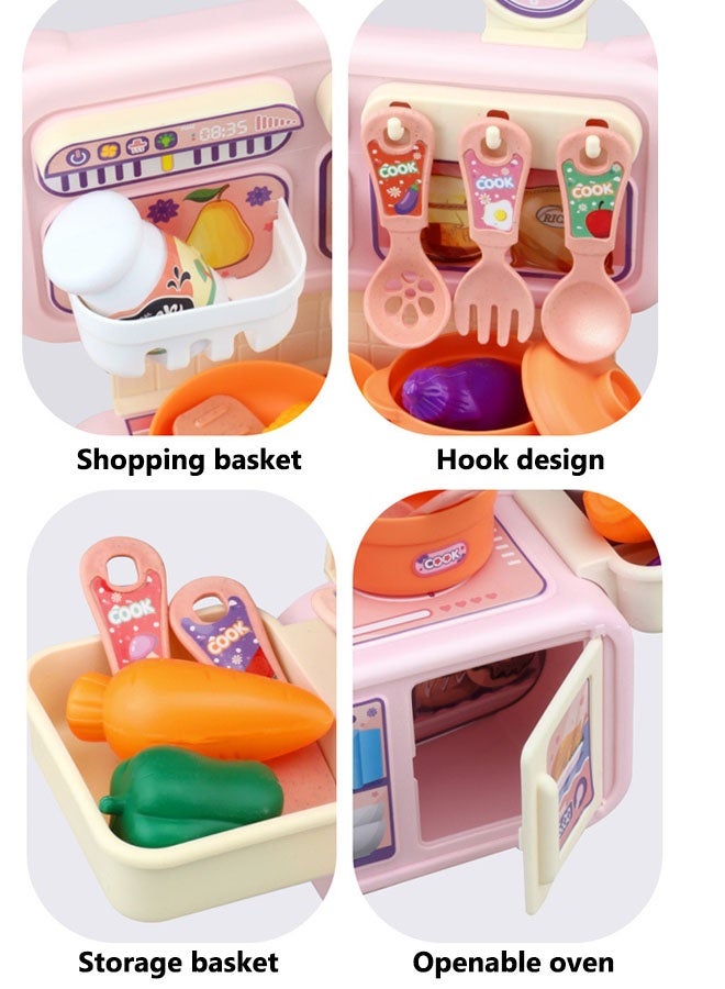 مجموعة ألعاب المطبخ التخيلي، مجموعة ألعاب مطبخ للأطفال، أدوات طبخ للعب الأدوار، ألعاب تركيب يدوية داخلية، 14 قطعة من إكسسوارات المطبخ، إكسسوارات فواكه وخضراوات للأولاد والبنات والأطفال، لون وردي - Image 4