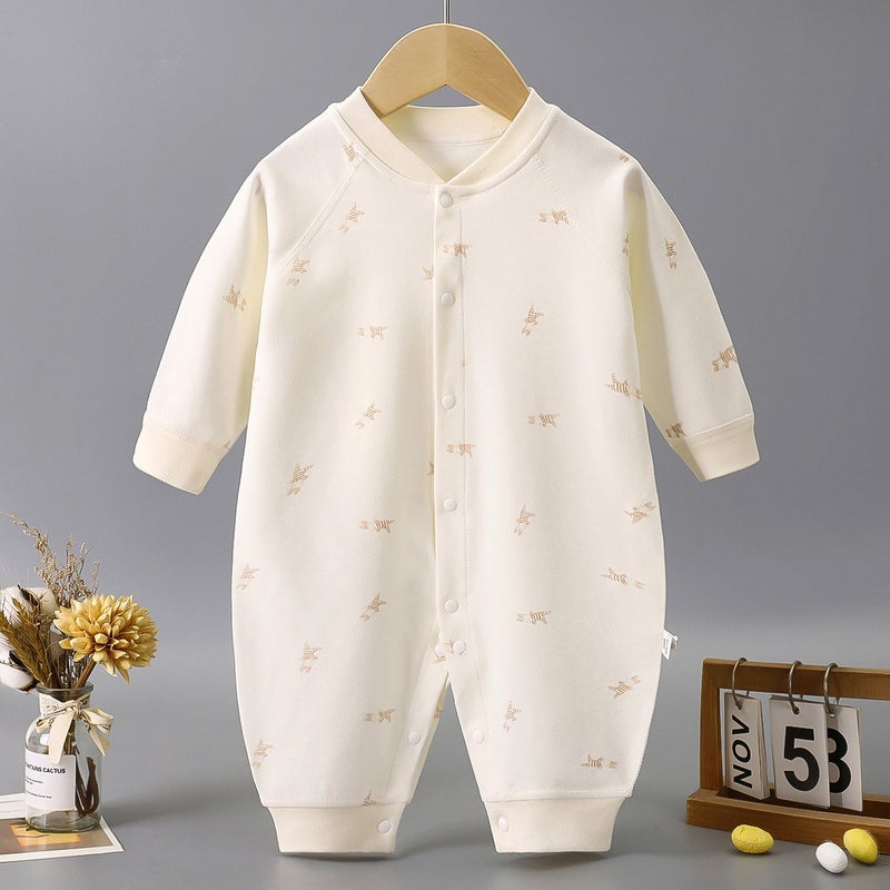 Heng Song Baby Long-Sleeve Cotton Romper | Newborn Infant Bodysuit | Soft Seamless Single-Breasted Crawling Outfit - Image 1
