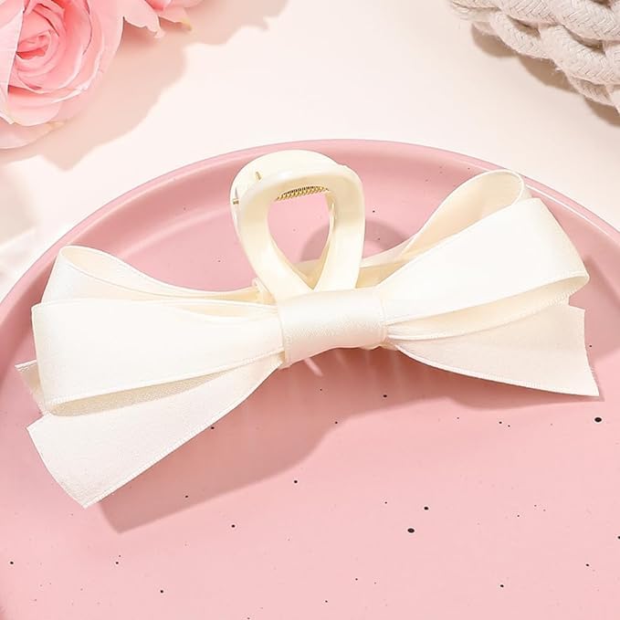 FAMEZA 3Pcs Bow Hair Claw Clip|Bows Hair Claws Barrette| Bowknot Hair Claw Clips Barrettes Nonslip Claws Clamps Hair Clips Hair Accessories for Women Girls|THREE COLOR SET - Image 2