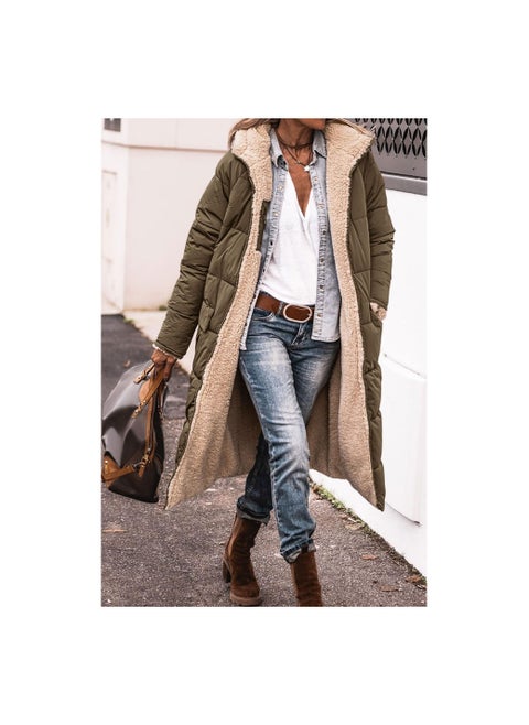 Squality Winter Long Coat Women Army Green