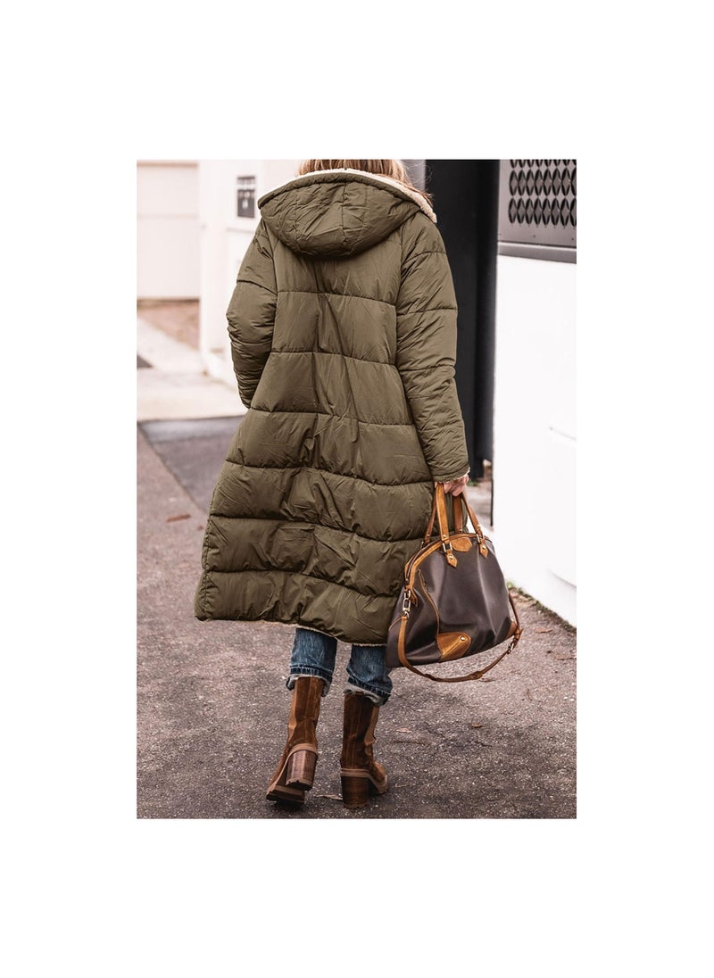 Loquat - Squality Winter Long Coat Women Army Green - Image 1