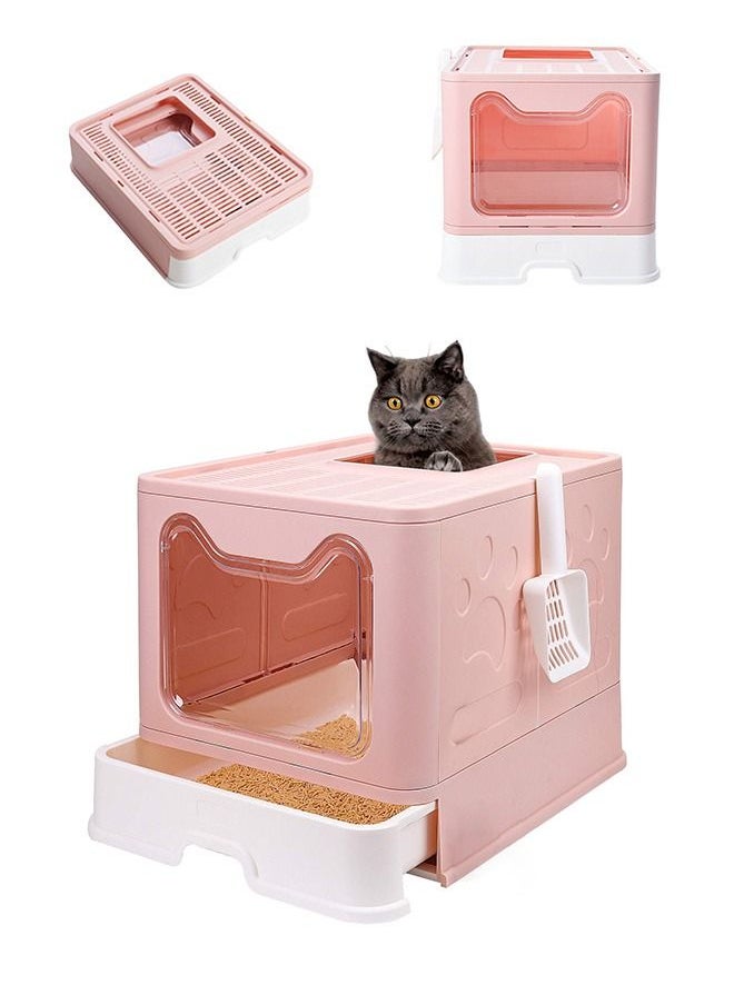 Occuwzz - Foldable Cat Litter Box with Lid Extra Large Covered Litter Box with Cat Litter Scoop Drawer Type Enclosed Kitty Litter Box - Image 1