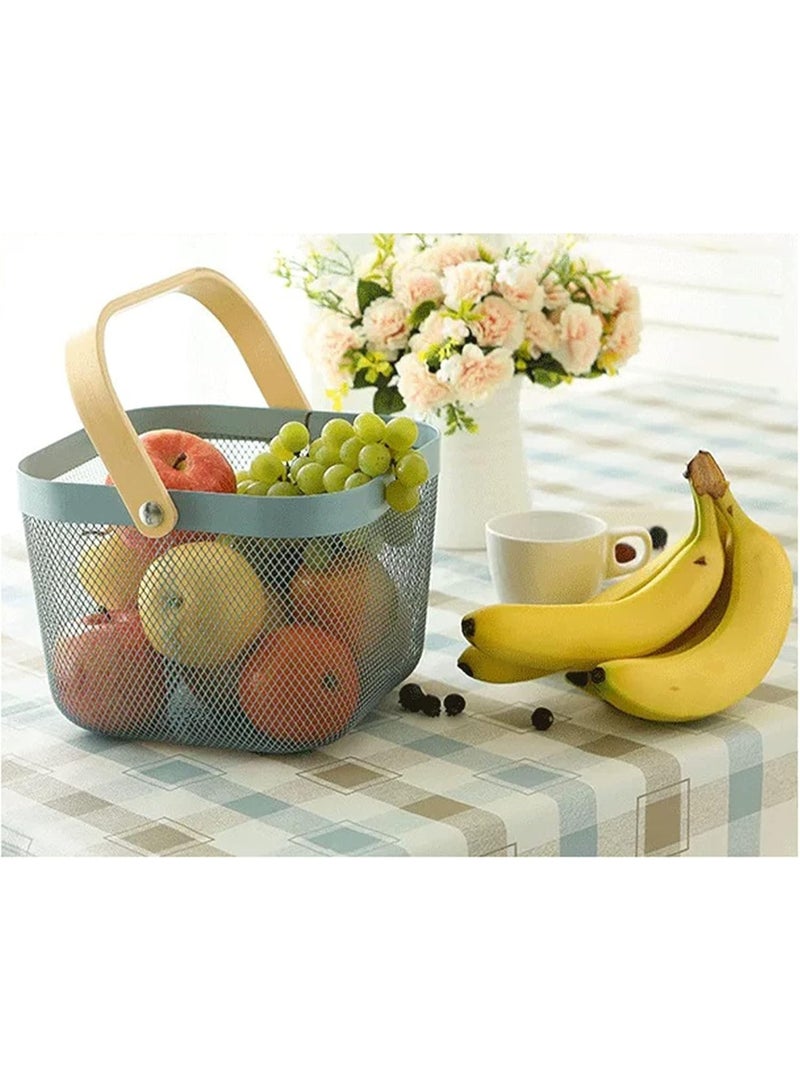 Metal square Basket, Storage Organizer, Hanging Kitchen Baskets, Fruit Basket Bin, Bamboo Handle - Assorted colors - Image 4