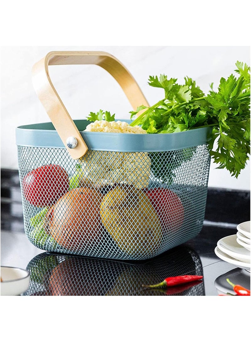 Metal square Basket, Storage Organizer, Hanging Kitchen Baskets, Fruit Basket Bin, Bamboo Handle - Assorted colors - Image 5