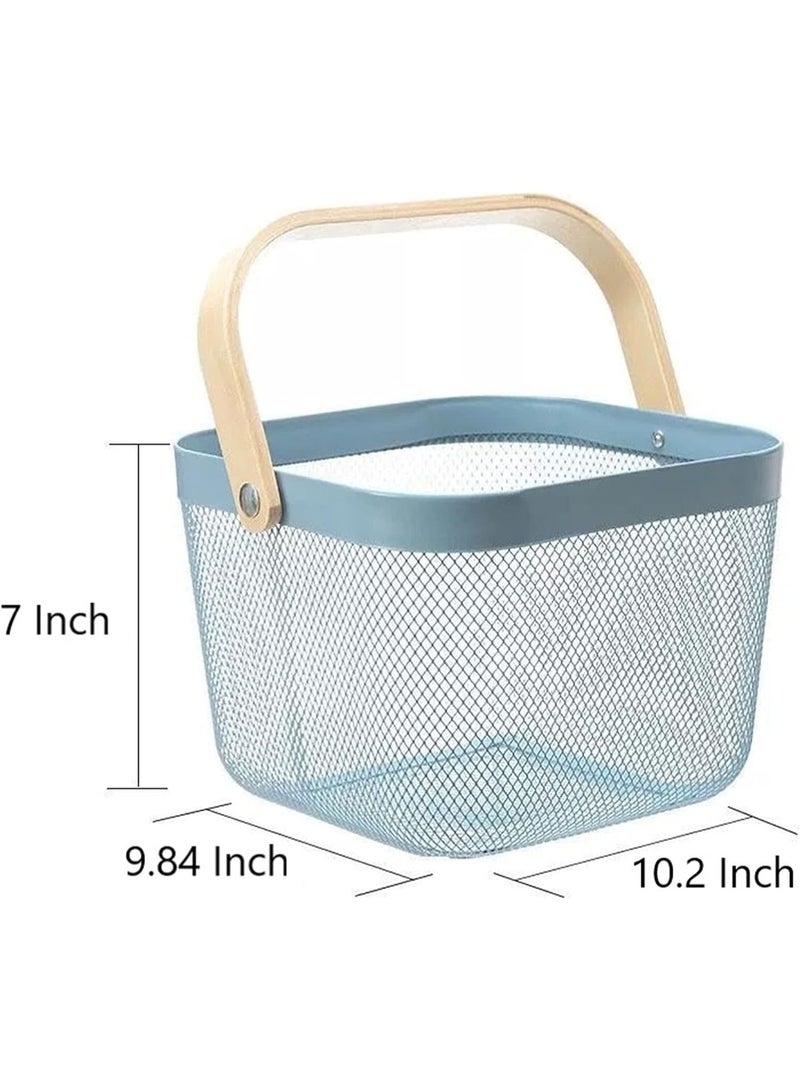 Metal square Basket, Storage Organizer, Hanging Kitchen Baskets, Fruit Basket Bin, Bamboo Handle - Assorted colors - Image 3