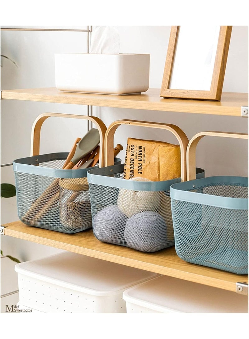 Metal square Basket, Storage Organizer, Hanging Kitchen Baskets, Fruit Basket Bin, Bamboo Handle - Assorted colors - Image 2