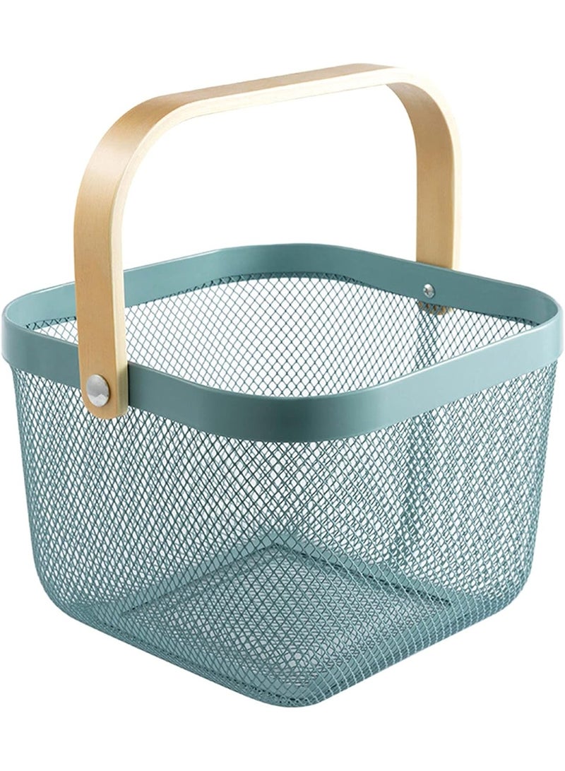 Metal square Basket, Storage Organizer, Hanging Kitchen Baskets, Fruit Basket Bin, Bamboo Handle - Assorted colors - Image 1