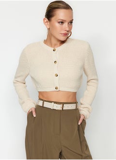 trendyol Beige Crop Basic Knitwear Cardigan TWOAW24HI00419  - Image 1