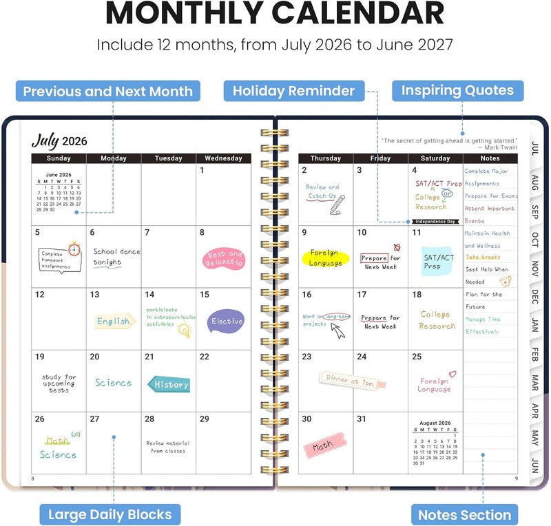 ZOTIA Planner 2026-2027, Monthly and Weekly Calendar Academic Planner July 2026 - June 2027, Hardcover Student Teacher Planning Agenda Book with Tabs, Perfect for Office School Supplies, A5 (6.3" x 8.5 - Image 2