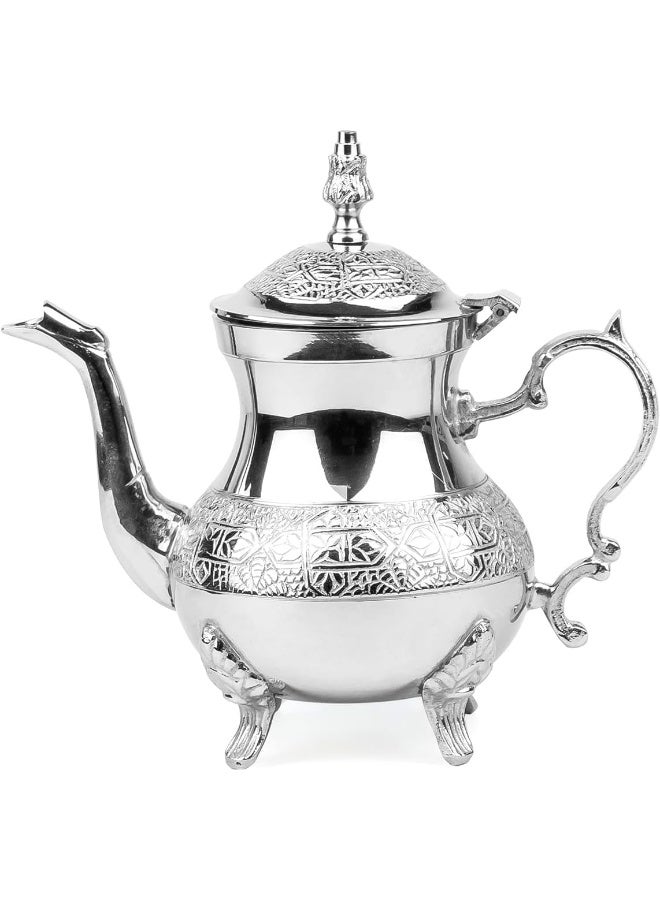 Cuisine Art Moroccan Brass Teapot - Khayb, 700ml, Silver Handcrafted Traditional Tea Pot for Authentic Moroccan Tea Ceremony - Image 1