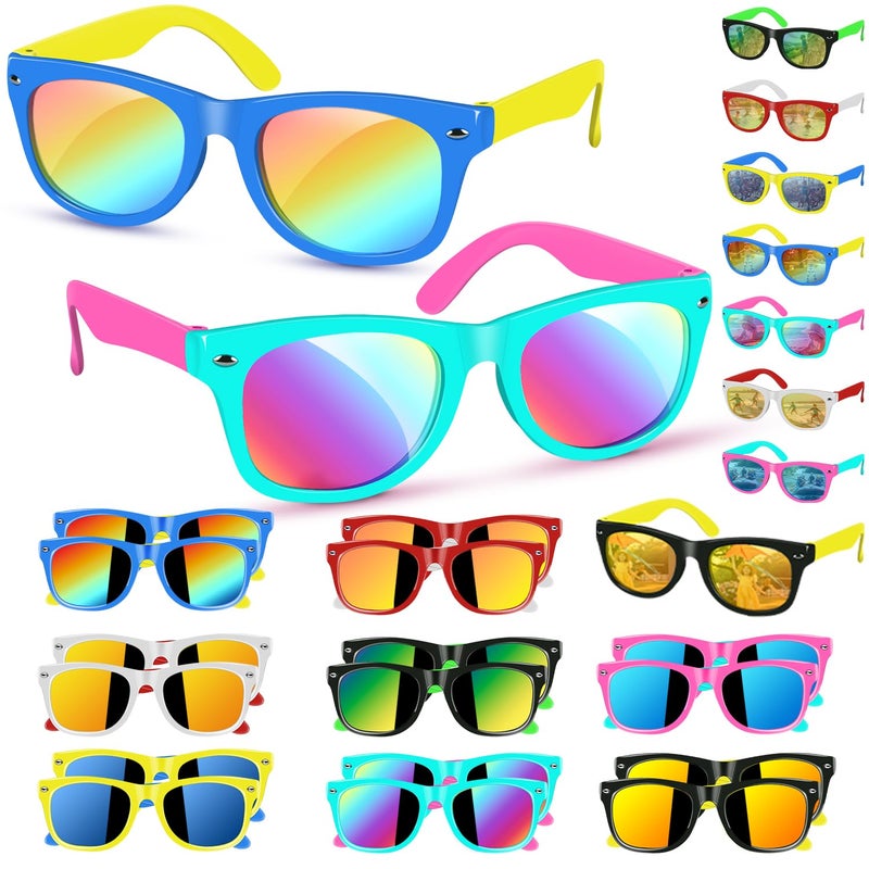 AGGKKY 16 Pack Kids Sunglasses Bulk Party Favors Neon Toddler Sunglasses Bulk for Age 37 Boys Girls with UV400 Protection for Party Favors - Image 2