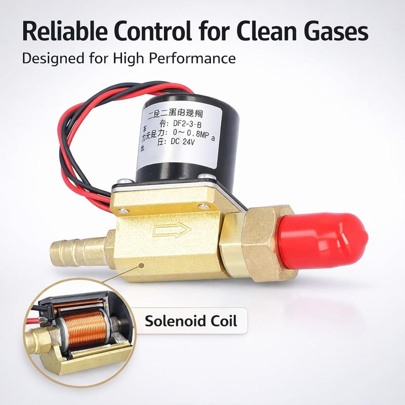 Electric Solenoid Valve 2 Way, Brass, DC 24V, Split Design for Argon Arc Welding - Durable Control Valve, Wide Temperature Range, Suitable for Clean Gas Use - Image 2