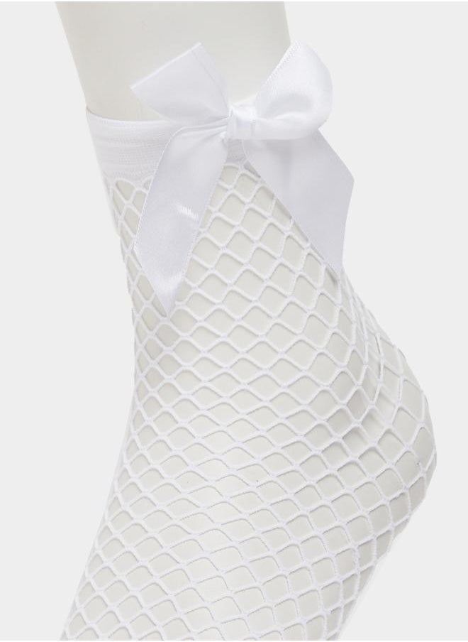Set of 3 - Bow Detail Net Crew Socks