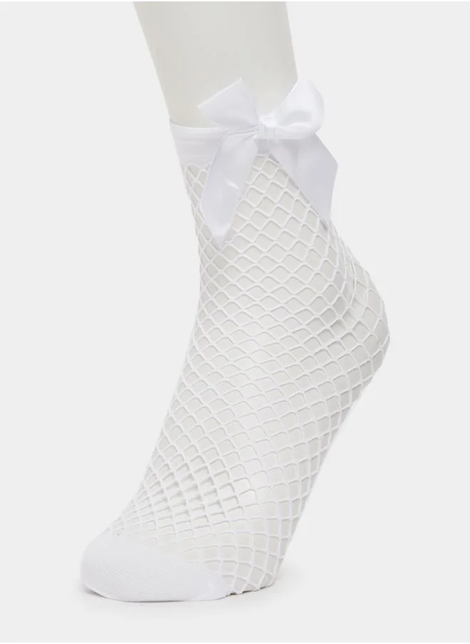 Styli Set of 3 - Bow Detail Net Crew Socks