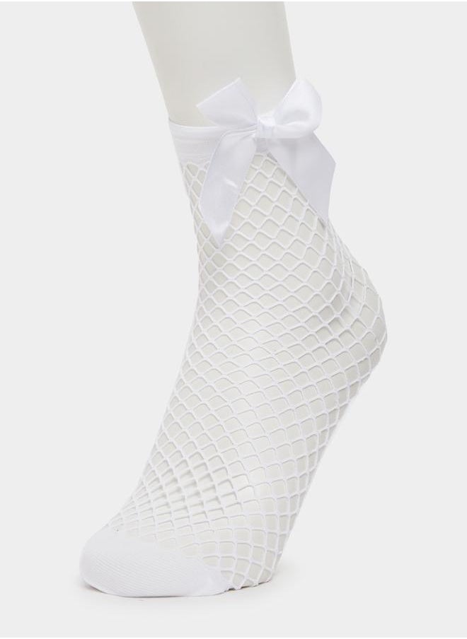 Set of 3 - Bow Detail Net Crew Socks