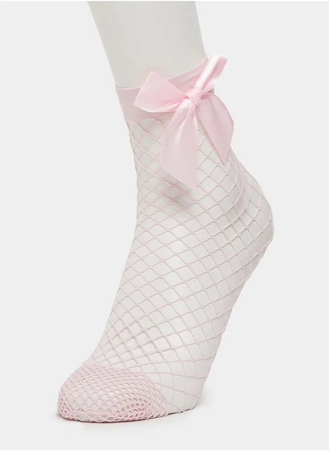 Styli Set of 3 - Bow Detail Net Crew Socks