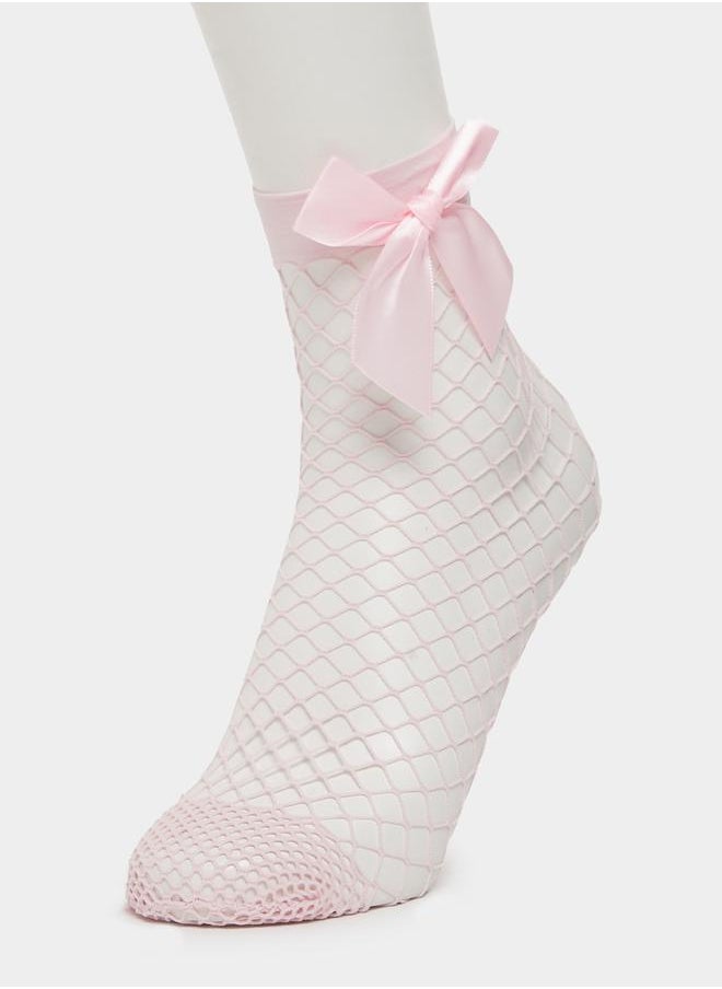 Set of 3 - Bow Detail Net Crew Socks