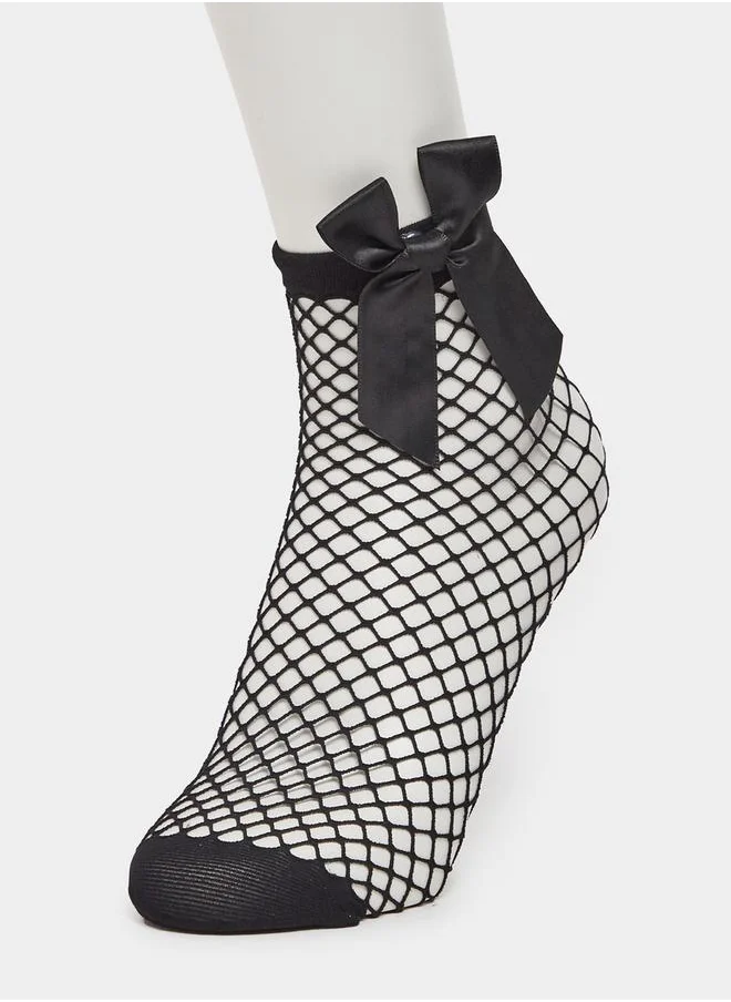 Styli Set of 3 - Bow Detail Net Crew Socks