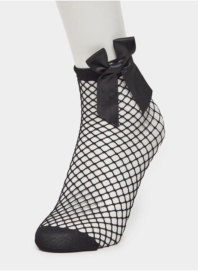 Set of 3 - Bow Detail Net Crew Socks