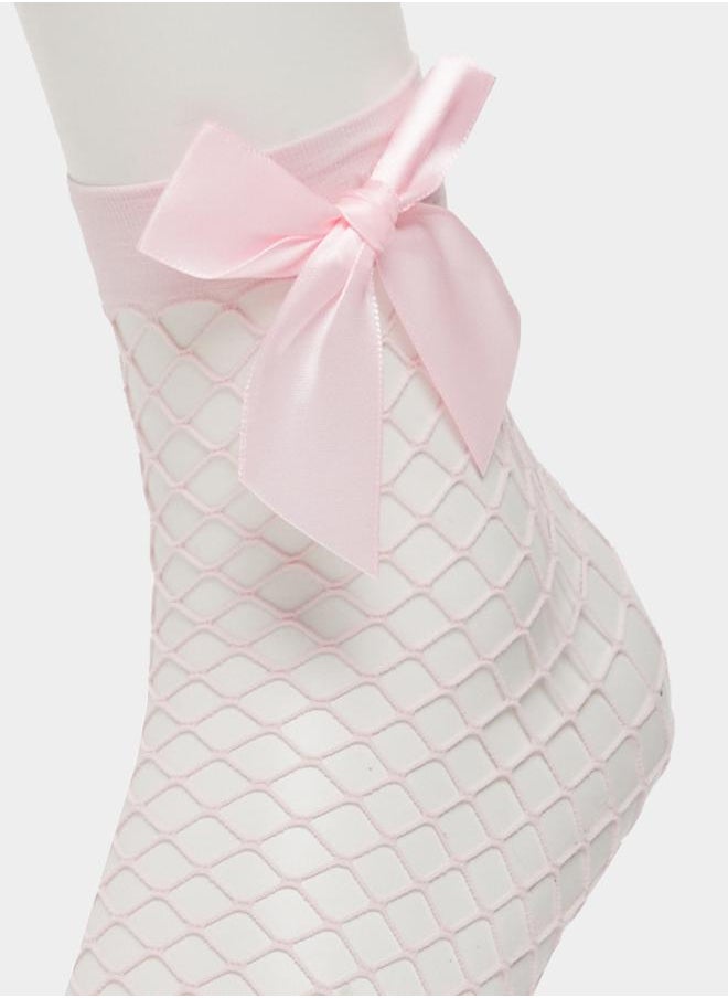 Set of 3 - Bow Detail Net Crew Socks