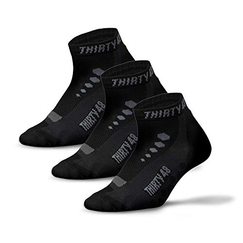 Thirty48 Low Cut Cycling Socks for Men and Women | Unisex Breathable Sport Socks (Extra Large - Men 10-14, [3 Pairs] Black/Gray) - Image 1